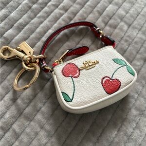 Coach Cherry Print Bag Charm with Red and Green Accents